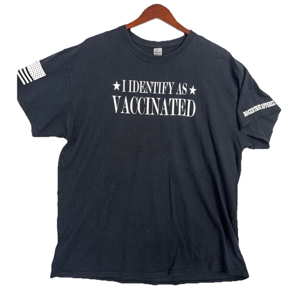 Roger That Apparel I Identify As Vaccinated Graphic T-Shirt Black XL USA Flag